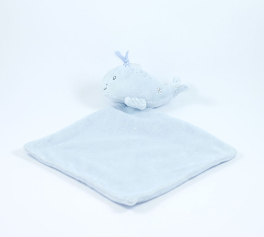  baby comforter blue whale grey star 